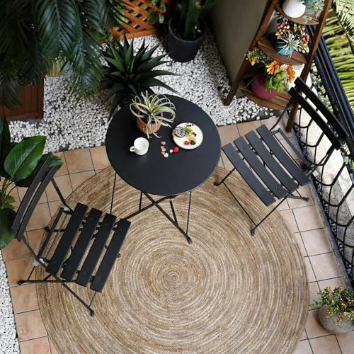 Grand patio Set Bistrò Veranda, 1 Tavolo e 2 Sedie, Ripiegabile, Set da Balcone, Struttura in Metallo, salvaspazio, Set arredo Giardino per Balcone, Esterno (Nero)