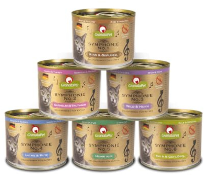 GranataPet Symfoni nr. 1 – 6 multipack, kattmat i provpaket, utan spannmål och sockertillsatser, filé i naturlig gelé, delikat våtfoder för katter, 6 x 200 g