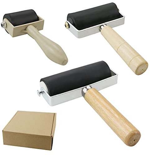 YEXPRESS Gummi-Brayer-Walze, Hartgummi für Druckherstellung, Tapeten, Stempeln, Kleben, 3,6 cm, 6,1 cm und 10,2 cm, 3 Stück