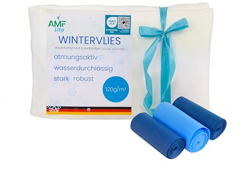 AMF Life Wintervlies, 120g/m², inkl. 3 Befestigungsbänder, Frostschutz für Pflanzen, weiß 1m x 5m
