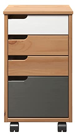 Inter-Furn 2044521B9 Rollcontainer, Kiefer Weiß/Grau/Honig, 32 x 56 x 38 cm