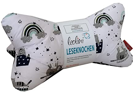 Leolini Leseknochen personalisierbar mit Name Lesekissen Nackenkissen Keilkissen | handgemacht Katze