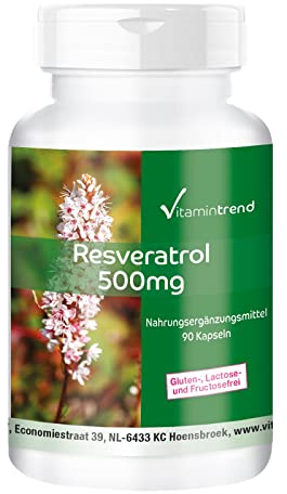 Vitamintrend Resveratrol 500mg, 90 Kapseln aus Knöterich-Extrakt, hochdosiert, Nahrungsergänzungsmittel vegan ohne Magnesiumstearat, in Deutschland hergestellt