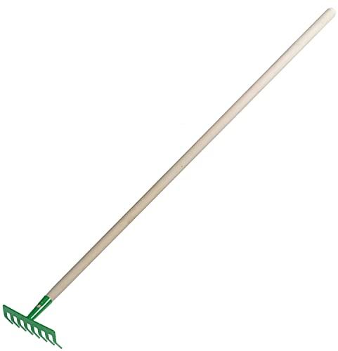 Garten Gerät Harke Rasen Boden Erde Rechen 8 Zinken Stahl grün Gartenrechen 19,5 cm mit Holz Stiel
