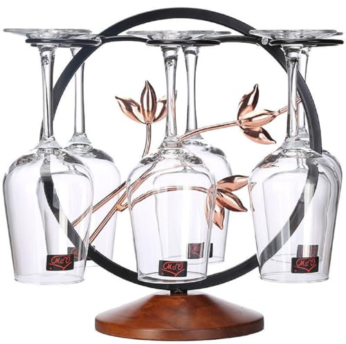 INMTIE 6-Hook Metal Wine Glass Holder Countertop Stemware Rack Tabletop Stemware Storage Rack Weighted Base Display Stand