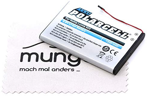 Ersatz Akku kompatibel mit Nokia Lumia 800 N9 (Ersetzt BV-5JW) Polarcell mit mungoo Displayputztuch