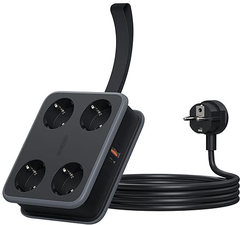 NTONPOWER 45W USB-C Steckdosenleiste GaN 4 Fach Mehrfachsteckdose USB Steckdosenleiste Wandmontage 1,6 Meter Verteilersteckdose Steckdosenleiste 10A 2500W mit Schalter für Reise Arbeit, Schwarz