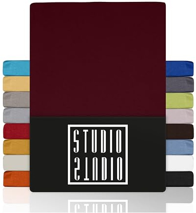 STUDIO Basic Spannbettlaken 160x200cm – Jersey-Spannbetttuch aus 100 % gekämmter Baumwolle – Bordeaux – Öko-Tex Zertifiziert, bügelfrei & elastisch – für Matratzen 15–25 cm