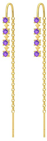 AMDXD Ohrstecker Echt Silber, Durchzieher Quaste Gewinde Stern Damen Ohrstecker Modeschmuck mit Lila Zirkonia, Silber Ohrringe Damen 925 Hängend in Gold Farbe