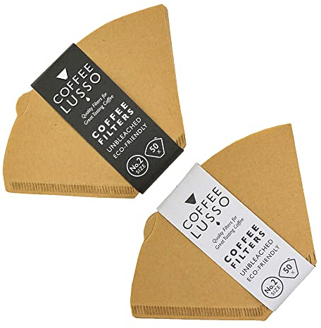 Size 2/No.2/1x2 Coffee Filter Papers by COFFEE LUSSO, Cone Shaped, Unbleached, Eco Friendly (100)