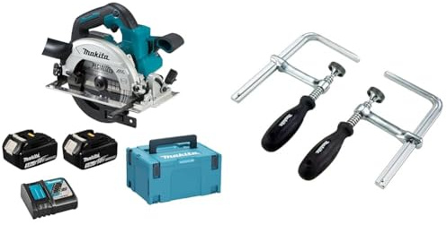 Makita DHS660RTJ Akku-Handkreissäge 57 mm 18 V 5,0 Ah, 2 Akkus + Ladegerät im MAKPAC Bunt & 194385-5 Schraubzwinge 1 Paar (2 Stück), Silber, 5 x 160 mm