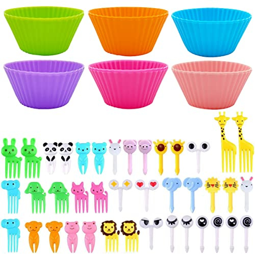 DaKuan Bento-Box-Set, 52-teiliges Bento-Box-Zubehör, 12 Silikon-Cupcake-Einlagen mit 40 Lebensmittel-Pickern