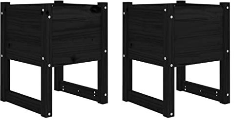 2 STK. Hochbeet Blumenkasten Gemüsebeet Kräuterbeet Pflanzkübel Frühbeet Blumenbeet Pflanzkasten für Terrasse Balkon & Garten, Schwarz 40x40x52,5 cm