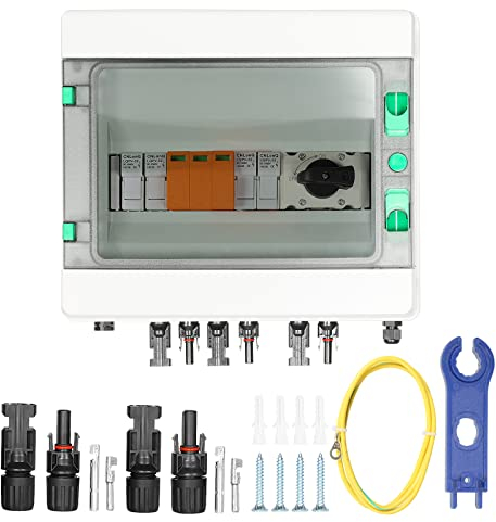 BuyWeek Solar PV Anschlusskasten DC 1000V 32A DC Trennschalter PV Anlage Überspannungsschutz PV Blitzschutz, PV Anschlusskasten 2 String, IP65 Wasserdicht, für Photovoltaik Balkonkraftwerk