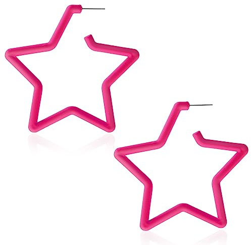 Neon Pentagramm Ohrringe - Retro 80er Jahre Acryl Creolen - Übertriebene Geometrische Damen und Mädchen Schmuck für 90er Jahre Kostüm Party, Halloween, Ästhetische Anlässe