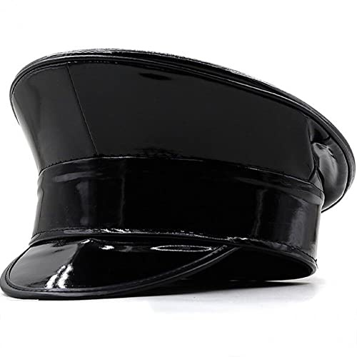 Wudaizhi Pu Leder Captain Hut Polizei Hat Alternative Rave Hat Performance Bar Cosplay Show Cooler Hut Baskenmütze