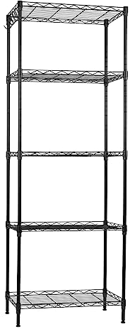 Estantería metal para baño- cocina- garaje- ducha. 5 Niveles o Estantes de almacenaje Ajustables en altura. 150x30x55 cm. Metálica- Con Ganchos- Fácil montaje. Carga total 250kg. Robusta y fuerte