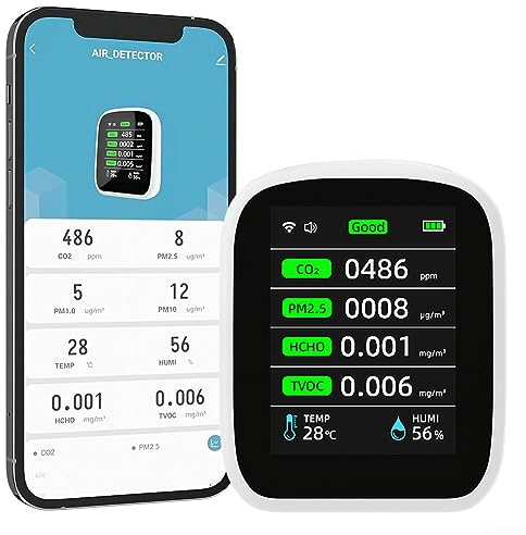 Medidor de calidad del aire 8 en 1, detector de , monitor de calidad del aire WiFi, medidor de temperatura y humedad, aplicación para Smart Life para Tuya