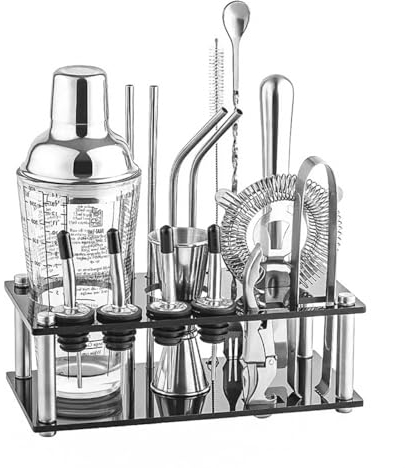 17 PCS ZONADAH Cocktail Shaker Set Bartender Kit Stainless Steel Profesional Cocktail Shaker Set with Accessories Glass Shaker with Scale Shaker Cup Milk Tea Tool Set