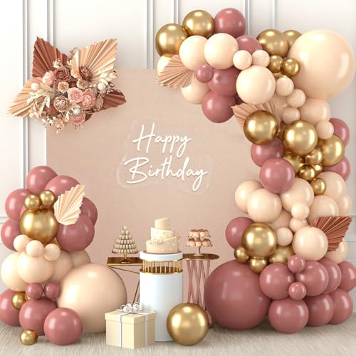 Kit Arco Globos Rosa Retro, 110pcs Guirnalda Globos Rosa y Oro con Globos Beige para Cumpleaños Fiesta, Baby Shower, Revelación Género, Boda, Bautizo Bebe, Compromiso