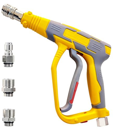 BESHED Kurze Hochdruckreiniger-Pistole, Hochleistungs-Reiniger-Pistole mit 1/4-Zoll-Schnellanschluss, 3/8-Zoll-Schnellanschluss, M22-14 mm und M22-15 mm Armaturen, 5000 PSI