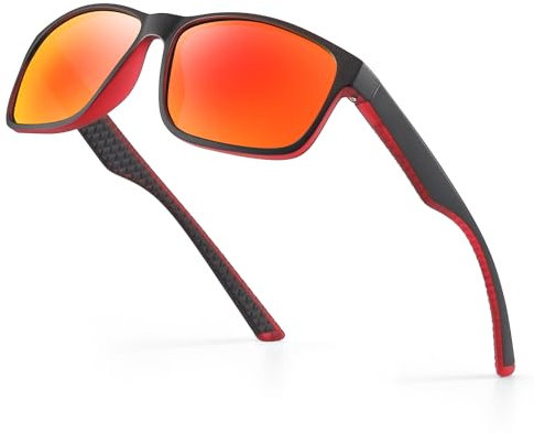 Occhsouo Sonnenbrille Herren Polarisiert Damen UV400 Schutz Sport Sunglasses Men Women TR90 Ultraleichte Rahmen Schwarz Retro Polarisierte Sonnenbrillen für Angeln, Fishing, Fahren, Ski - Rot