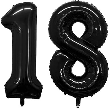 Geburtstag zahlen Luftballon 18 jahre-Schwarz XXL Jumbo Folienballon 40 Zoll – 101 cm Luftballons 18 Geburtstag Junge Mädchen Babyparty Geburtstagsdeko Jubiläumsparty Dekoration