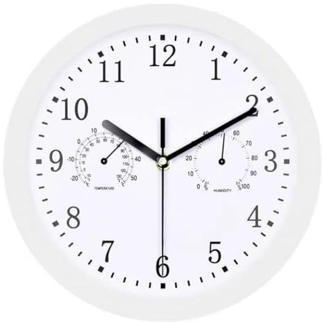 Horloge murale avec thermomètre et hygromètre – Horloge rétro étanche pour intérieur et extérieur, bruit de 25,4 cm – Horloge murale à piles pour salon, cuisine, salle de bain