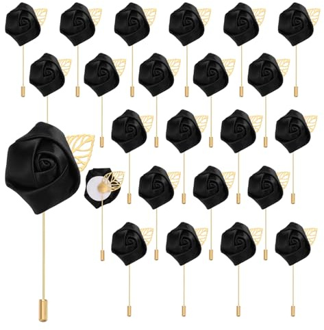 QUARKZMAN 24 Stück Schwarze Rosen Ansteckblumen Knopflöcher Taschenanstecker Pins für Hochzeitszeremonie Jubiläum Abschlussball Formelles Abendessen Party