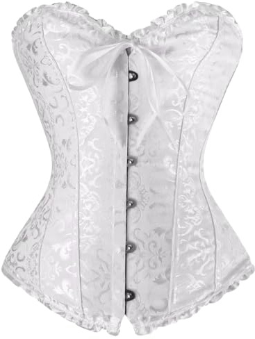 KUOSE Damkorsett, svart formande korsett med överbystdesign, topp, plusstorlek från S–6XL, vit-1, 6-8