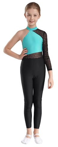 iEFiEL Tuta Leotard da Ginnastica per Bambina Ragazza Jumpsuit da Balletto Ballerina Tuta Intera da Pattinaggio Artistico Collo Mock Bodysuit da Allenamento Spettacolo