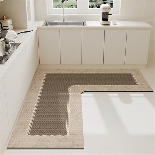 Hixingo Küche Teppich rutschfest Kieselgur L-förmig Küchenläufer Schnelltrocknend Küchenteppich Absorbierend Läufer Teppich Modern Abwaschbar Küchenmatte Schmutzfangmatte (120x45cm,Vintage-Blume)