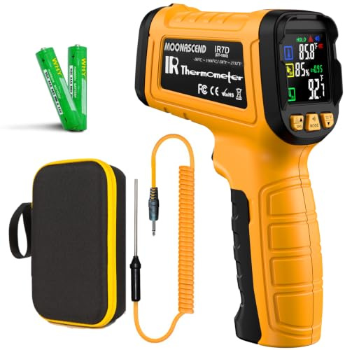 MOONASCEND Infrared Thermometer Temperature Gun -58°F to 1796°F, 50:1 Dual-Mode Temp Guns with K-Type Thermocouple for Internal Readings, HVAC Contactless Lazer IR Thermometers for Home & Industry