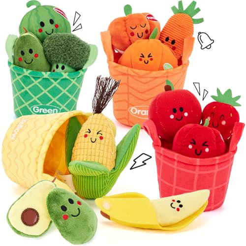 hahaland Baby Sensory Toys 6-9-12 Months – 16PCS Fabric Plush Play Food, Soft Rattle Fruits & Velcro Vegetables for Sorting, Crinkle & Textured Sensory Infant Montessori Toy for Color & Shape Learning
