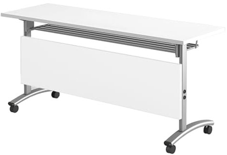 CHYDDU Klappbarer Konferenztisch mit feststellbaren Rollen, tragbare Besprechungstische für Büro und Klassenzimmer, rollbarer Schulungstisch mit Schallwand, weiß (1 Stück, 139,9 x 40,9 x 75,6 cm)