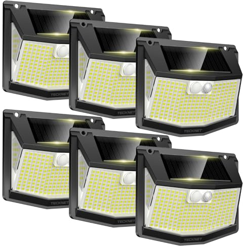 TECKNET Lampada solare da esterno, 248 LED, proiettore solare con illuminazione a 300°, lampada da parete impermeabile IP66, 3 modalità, con rilevatore di movimento, per giardino vialetto Garage-6