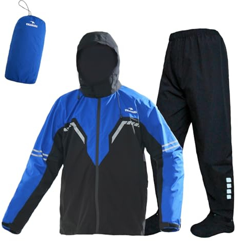VIKAMAKA Waterproof Rain Suit for Men,Lightweight Rain Jackets and Pants Portable Reflective for Motorcycle Cycling Rain Gear, Blue, Medium