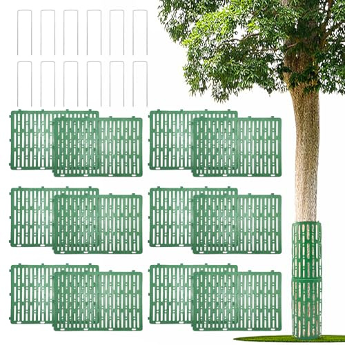 Spetsbst Baumstammschutz 12Pcs Baumschutz Stamm 33x20cm mit 10 U-Klammern | Erweiterbarer Stammschutz Baumstamm Schutz zur Verhinderung von Trimmern Rasenmähern Tieren