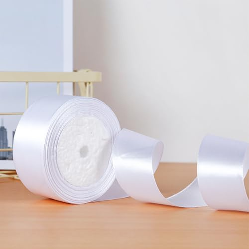 Dtmeng Satinband, 4 cm Breit, 22 Meter, Dekoband für Geschenke, Hochzeit und Taufe,Deko Band Geschenkverpackung,Satin Dekoband Präsent Geschenkband Breit Ribbon (Weiß)