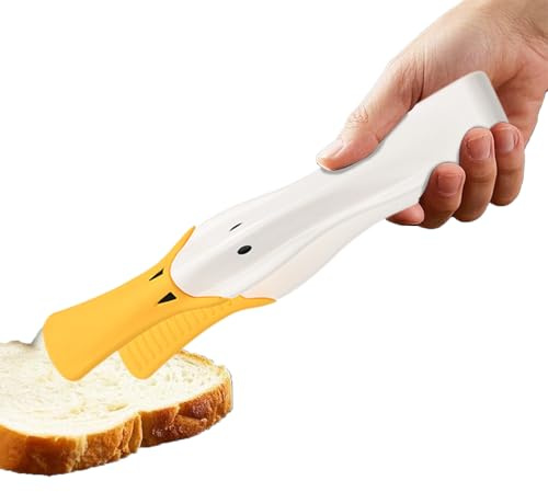 Duck Toaster Tongs Silicone Heat Resistant Kitchen Toast Non Slip Cooking Grill & BBQ Pasta Spaghetti Tongs for Serving Food, Cooking, Salad, Spaghetti Noodle, Non-Stick, Duck Design