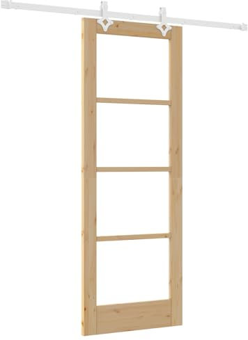 Porte coulissante vidaXL avec matériel 73,5x198,5 cm en bois massif de pin, Porte intérieure vidaXL avec verre 'ORKDAL'73,5x198,5x4 cm en bois massif de pin