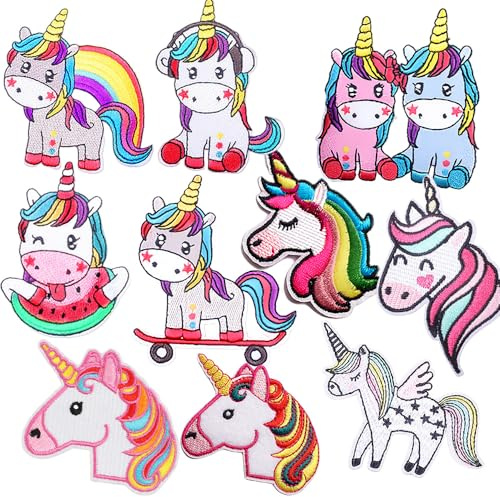 10 Stück Cartoon Regenbogenpferd Patches zum Aufbügeln,Iron on/Sew on Patch Flicken Bestickte Aufnäher für Aufnähen oder Aufbügeln auf Kleidung,Kleid,T-Shirt,Rucksäcke,Jacken,Hut,Jeans