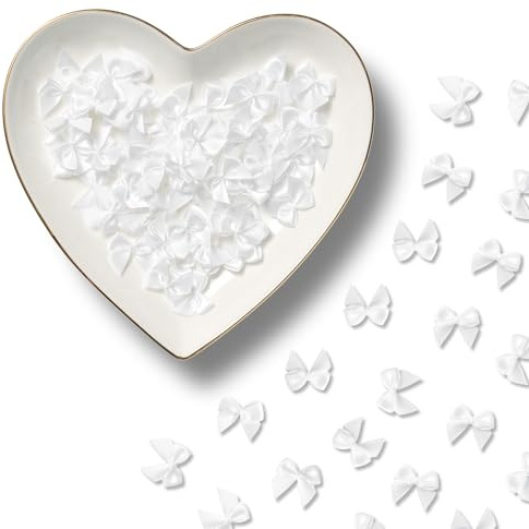 MORSUNBELA Mini Schleifen Deko Kleine Geschenkschleifen Set Weiß | 100 Mini-Geschenkschleifen,ideal als Deko für Hochzeit,Geburtstag,Karten,Geschenkboxen,Verpackungen und festliche Anlässe