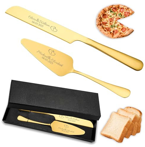 JLSKCN Ensemble de Couteau à Gâteau de Mariage Personnalisé, Couteau et Serveur en Acier Inoxydable avec Gravure pour Mariage Fiançailles Anniversaire Noël