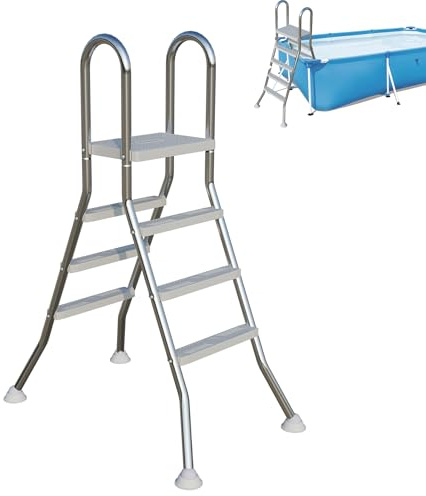FIVMEN Poollstege rostfritt stål 3 steg 120 cm poolhög säkerhetsstege pool stege poollstege med halkfria pedaler och fötter instegsstege poolstege monteringsstege för uppställningspool