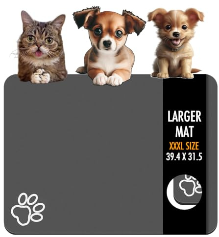 Large Dog Food Mat, 100 x 80cm Absorbent Pet Feeding Mat, No Stains Quick Dry Dog Water Dispenser Mat, Cat Bowl Mat,Easy to Clean Pet Placemats
