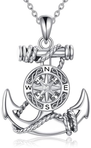 YAFEINI Ankerkette Für Herren 925er Sterlingsilber Nautischer Kompass Anhänger Wikinger Seemann Schmuck Geschenk Für Ehemann Und Vater
