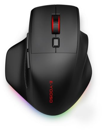 E-Yooso Ergonomische kabellose Gaming-Maus für große Hände, Tri-Mode 2.4GHz/Bluetooth/USB, wiederaufladbar, RGB-Beleuchtung, 2 Seitentasten, 12800 DPI, 6 Lichtmodi, programmierbare Makrotasten