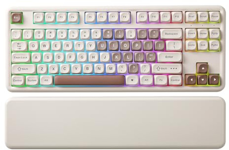 YUNZII B87 QMK/Via Clavier Mécanique Gamer sans Fil, Marron: Cocoa Cream V2 | TKL 87 Touches avec Repose-poignet, Bluetooth/2.4G/USB-C Filaire, Hot-Swap, RGB, QWERTY Gamer, pour Win/Mac