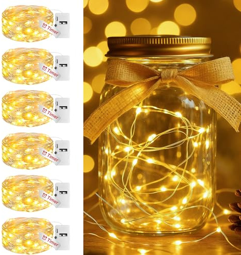 btfarm 3 Modes Fairy Lights Battery Operated with Timer, 6 Pack 2M 20 LED String Light Battery Powered, Waterproof Silver Wire Small Lights Indoor Outdoor Decor for Christmas Jars Bedroom, Warm White